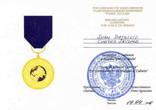 Cetificado de la Medalla
