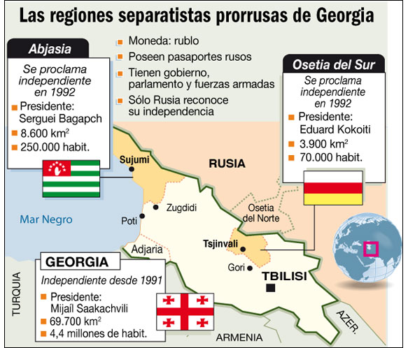 Mapa de Abjasia y Osetia del Sur